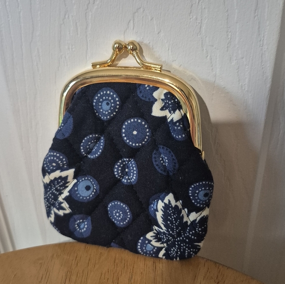 NWOT Vera Bradley Navy Blue Quilted Coin Purse Paisly Pattern Kiss Lock Retired - Picture 5 of 7